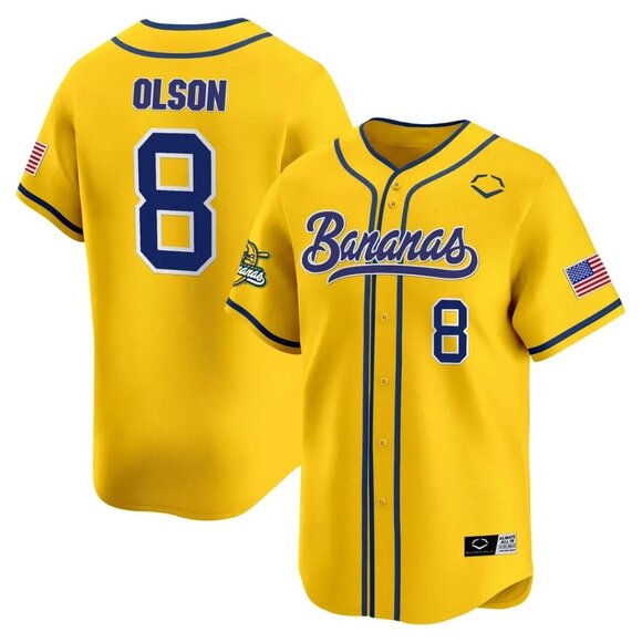 Mens Youths Kids Womens Jackson Olson Savannah Bananas Yellow Jersey Stitched